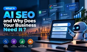 AI SEO strategy showing AI-powered search, ChatGPT, Gemini, and business growth
